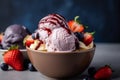 Delectable fruit and chocolate sundae ice cream in bowl Royalty Free Stock Photo