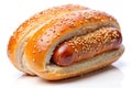 A Delectable German Wurstsemmel Perfectly Isolated for Culinary Inspiration and Restaurant Menu Applications Royalty Free Stock Photo