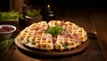 Delectable ham and cheese filled waffles, artfully presented and ready to be savored with delight