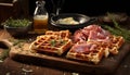 Delectable ham and cheese filled waffles, expertly plated and ready to be savored with delight