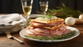 Delectable ham and cheese waffles, tastefully plated and ready to satisfy your cravings.