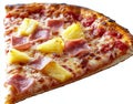 A delectable Hawaiian pizza slice with Canadian bacon and pineapple, displayed on a transparent base Royalty Free Stock Photo