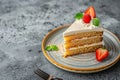 Delectable homemade strawberry sponge cake slice with fresh berries and fluffy whipped cream Royalty Free Stock Photo