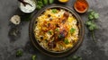 Delectable Hyderabadi Chicken Biryani Delight, Top-View Culinary Temptation Royalty Free Stock Photo