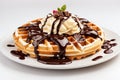 Belgian waffle with chocolate sauce on a white background Royalty Free Stock Photo