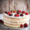 Creamy Delight: Cake Adorned with Berries