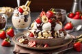 Sweet Homemade Banana Split Sundae with Chocolate Vanilla Strawberry Ice Cream Royalty Free Stock Photo