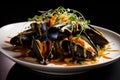 Delectable Mussels boiled restaurant bowl. Generate AI