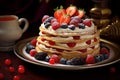 Delectable Pancakes cream fruits chocolate. Generate Ai