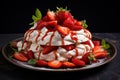 Delectable Pavlova strawberry plate. Generate Ai