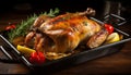 Delectable and perfectly seasoned roast chicken cooked to perfection in a traditional pan