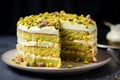 Delectable Pistachio cake slice. Generate Ai