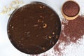 Delectable Ragi Halwa in round steel plate mold