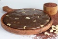 Delectable Ragi Halwa served in a round wooden tray