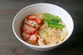 Delectable Roasted Pork Wonton and Egg Noodle Soup with Vegetables Royalty Free Stock Photo