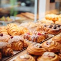 Assorted Freshly Baked Pastries in a Display Case, AI Generated