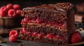 Tempting Raspberry Chocolate Cake Slice with Rich Ganache and Fresh Berries Royalty Free Stock Photo