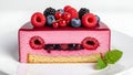 Elegant Berry Mousse Cake Slice with Fresh Fruits and Mirror Glaze Royalty Free Stock Photo