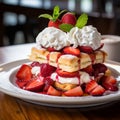 A delectable special angle commercial shot of a beautifully plated Strawberry Shortcake by AI generated