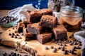 delectable spread of brownies arranged on table alongside fresh apples and variety of nuts