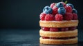 A delectable stack of three donuts adorned with fresh berries and blueberries for an irresistible treat Royalty Free Stock Photo