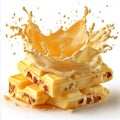A stack of white with bits chocolate with a cream splash on top Royalty Free Stock Photo