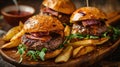 Delectable Steak Burgers with Ham and Crispy Potato Wedges