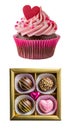 Strawberry Frosting Cupcake with Valentines Chocolate Truffles on Transparent Background