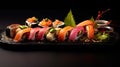 A delectable sushi platter with an array of colourful rolls