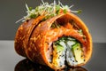 A delectable sushi roll showcasing fresh salmon, crisp cucumber, and creamy avocado, rolled in seaweed and rice, ready Royalty Free Stock Photo