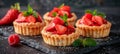 Delectable tarts displayed in a professional indoor kitchen table photo studio setup