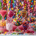 Delectable treats adorning candy buffet, a sugar coated spectacle