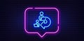 Delegate work line icon. Teamwork share sign. Neon light speech bubble. Vector