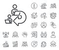 Delegate work line icon. Teamwork share sign. Specialist, doctor and job competition. Vector