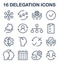 Delegation icon set. Task assignment and control. Leadership symbol
