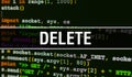 DELETE with Abstract Technology Binary code Background.Digital binary data and Secure Data Concept. Software / Web Developer Royalty Free Stock Photo