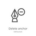delete anchor icon vector from editing tools collection. Thin line delete anchor outline icon vector illustration. Outline, thin