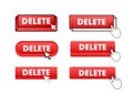 Delete Button with pointer clicking. Delete web buttons set. User interface element in flat style. Vector illustration Royalty Free Stock Photo