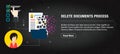 Delete documents, banner internet with icons in vector