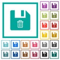 Delete file flat color icons with quadrant frames Royalty Free Stock Photo