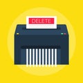 Delete files or deleted documents process. Paper shredder Machine. Flat style. Vector illustrations. Royalty Free Stock Photo