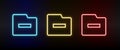 delete, folder neon icon set. Set of red, blue, yellow neon vector icon Royalty Free Stock Photo