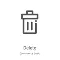 delete icon vector from ecommerce basic collection. Thin line delete outline icon vector illustration. Linear symbol for use on