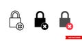 Delete lock icon of 3 types color, black and white, outline. Isolated vector sign symbol Royalty Free Stock Photo