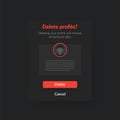 Delete profile, account form, dark ui design