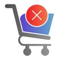 Delete from shopping cart flat icon. Shopping trolley with cross vector illustration isolated on white. Remove from Royalty Free Stock Photo