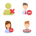 Delete user icons set cartoon vector. Account cannot be accessed or used Royalty Free Stock Photo