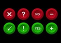 delete, yes, no, forbidden, attention, checkmark icons, red and green round 3d buttons Royalty Free Stock Photo