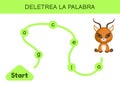 Deletrea la palabra - Spell the word. Maze for kids. Spelling word game template. Learn to read word gazelle. Activity page for