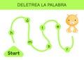 Deletrea la palabra - Spell the word. Maze for kids. Spelling word game template. Learn to read word hamster. Activity page for